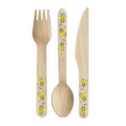 Pineapple Printed Wooden Cutlery